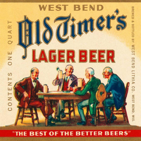 West Bend Old Timers Lager Beer White Modern Wood Framed Art Print by Vintage Booze Labels