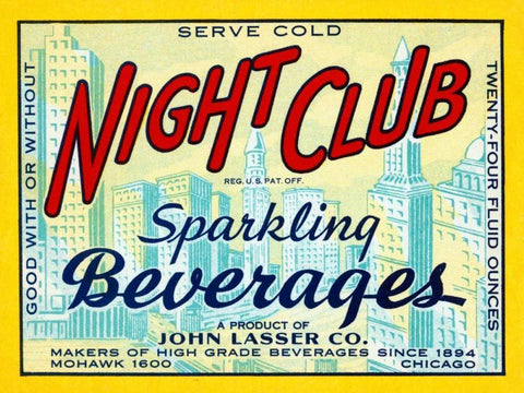 Night Club Sparkling Beverage White Modern Wood Framed Art Print with Double Matting by Vintage Booze Labels