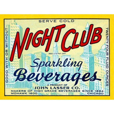 Night Club Sparkling Beverage Black Modern Wood Framed Art Print with Double Matting by Vintage Booze Labels