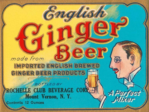 English Ginger Beer White Modern Wood Framed Art Print with Double Matting by Vintage Booze Labels