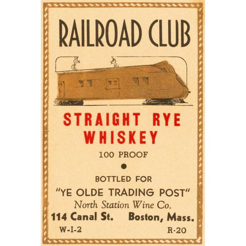 Railroad Club Straight Rye Whiskey Black Modern Wood Framed Art Print with Double Matting by Vintage Booze Labels