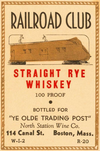 Railroad Club Straight Rye Whiskey Black Ornate Wood Framed Art Print with Double Matting by Vintage Booze Labels