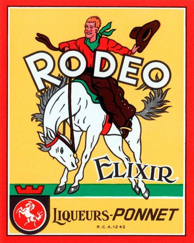 Rodeo Elixir Black Ornate Wood Framed Art Print with Double Matting by Vintage Booze Labels