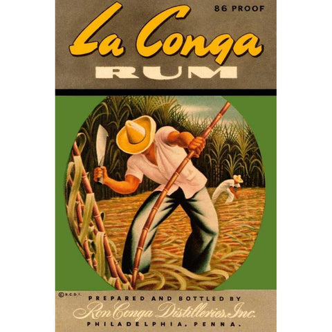 La Conga Rum Gold Ornate Wood Framed Art Print with Double Matting by Vintage Booze Labels