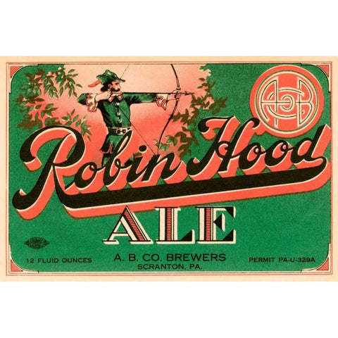 Robin Hood Ale Gold Ornate Wood Framed Art Print with Double Matting by Vintage Booze Labels