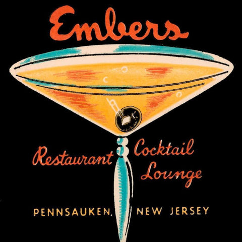 Embers Restaurant Cocktail Lounge Black Modern Wood Framed Art Print with Double Matting by Vintage Booze Labels