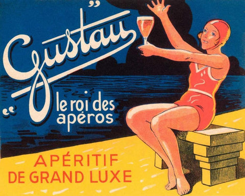 Gustau Aperitif Black Ornate Wood Framed Art Print with Double Matting by Vintage Booze Labels