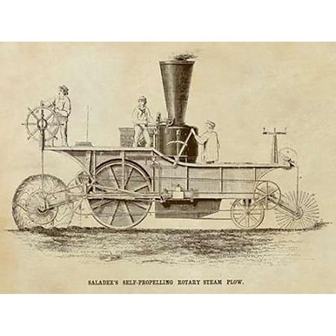 Saladees Self-Propelling Rotary Steam Plow Black Modern Wood Framed Art Print by Inventions