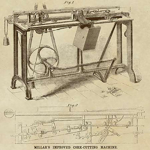 Millars Improved Cork Cutting Machine Black Ornate Wood Framed Art Print with Double Matting by Inventions