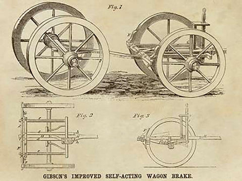 Gibsons Improved Self-Acting Wagon Brake Black Ornate Wood Framed Art Print with Double Matting by Inventions