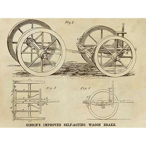 Gibsons Improved Self-Acting Wagon Brake Black Modern Wood Framed Art Print with Double Matting by Inventions