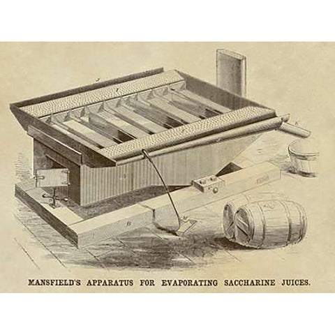 Mansfields Apparatus for Evaporating Saccharine Juices White Modern Wood Framed Art Print by Inventions