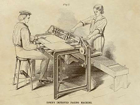 Towns Improved Paging Machine Black Ornate Wood Framed Art Print with Double Matting by Inventions