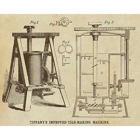 Tiffanys Improved Tile Making Machine White Modern Wood Framed Art Print by Inventions