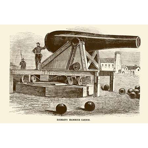 Rodmans Mammoth Cannon Gold Ornate Wood Framed Art Print with Double Matting by Inventions