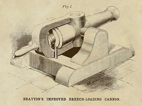 Braytons Improved Breech-loading Cannon White Modern Wood Framed Art Print with Double Matting by Inventions