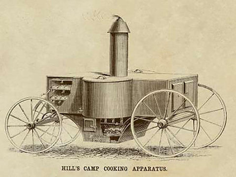 Hills Camp Cooking Apparatus Black Ornate Wood Framed Art Print with Double Matting by Inventions