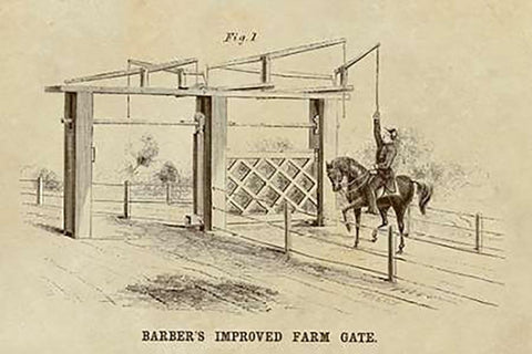 Barbers Improved Farm Gate White Modern Wood Framed Art Print with Double Matting by Inventions