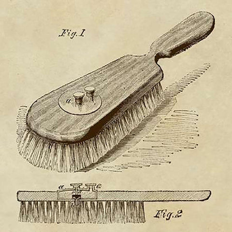 Lotion Dispensing Hair Brush Gold Ornate Wood Framed Art Print with Double Matting by Inventions