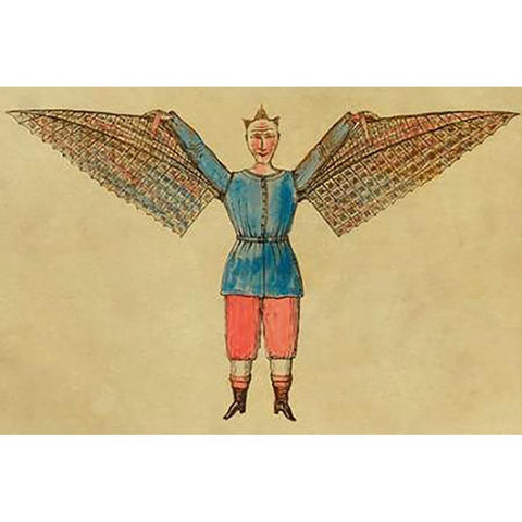 Man with Wings Black Modern Wood Framed Art Print with Double Matting by Inventions