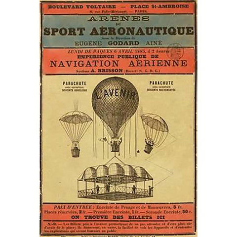 Broadside Announcement of a Balloon Ascension Gold Ornate Wood Framed Art Print with Double Matting by Inventions