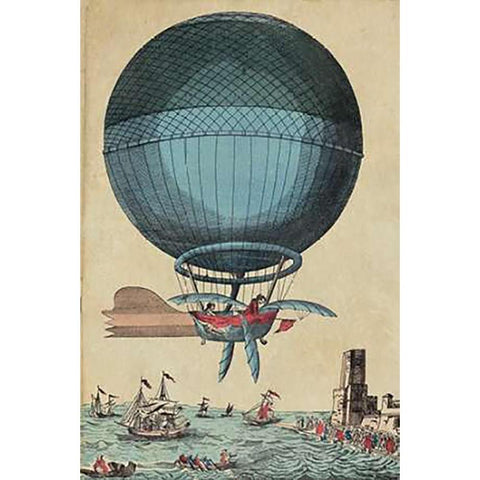 Cross the English Channel in a Balloon White Modern Wood Framed Art Print by Inventions