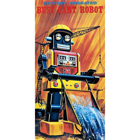 Busy Cart Robot Gold Ornate Wood Framed Art Print with Double Matting by Retrobot