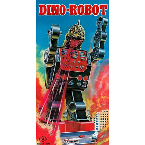 Dino-Robot Gold Ornate Wood Framed Art Print with Double Matting by Retrobot