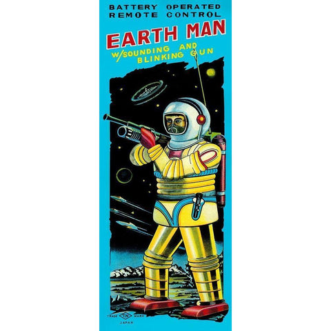 Battery Operated Remote Control Earthman Black Modern Wood Framed Art Print by Retrobot