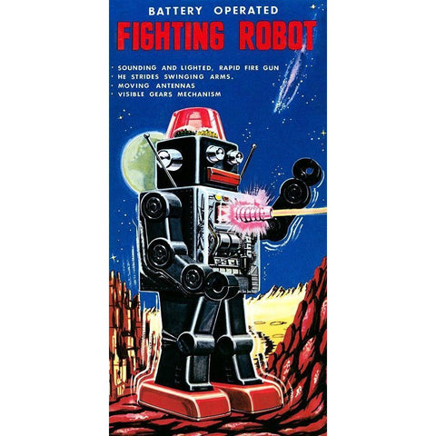 Fighting Robot Gold Ornate Wood Framed Art Print with Double Matting by Retrobot