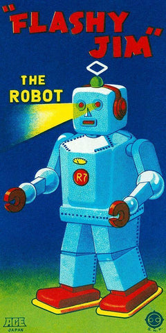 Flashy Jim - The Robot White Modern Wood Framed Art Print with Double Matting by Retrobot