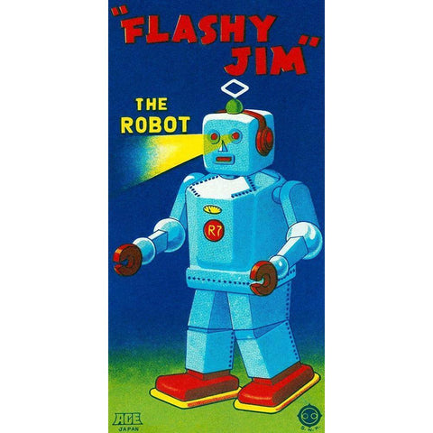 Flashy Jim - The Robot Black Modern Wood Framed Art Print with Double Matting by Retrobot