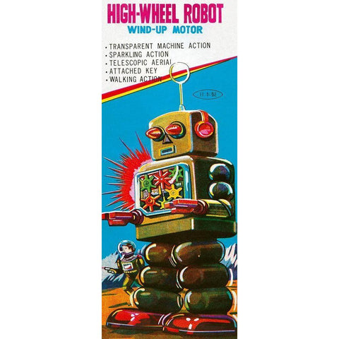 High-Wheeled Robot White Modern Wood Framed Art Print by Retrobot