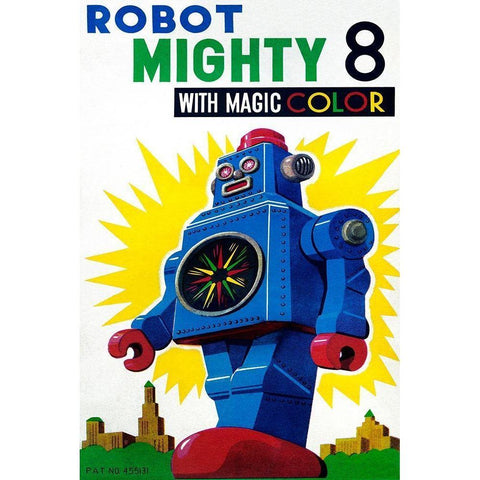 Robot Mighty 8 with Magic Color White Modern Wood Framed Art Print by Retrobot