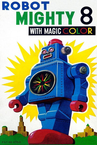 Robot Mighty 8 with Magic Color Black Ornate Wood Framed Art Print with Double Matting by Retrobot