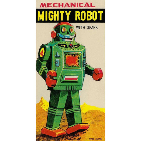 Mechanical Mighty Robot Black Modern Wood Framed Art Print with Double Matting by Retrobot