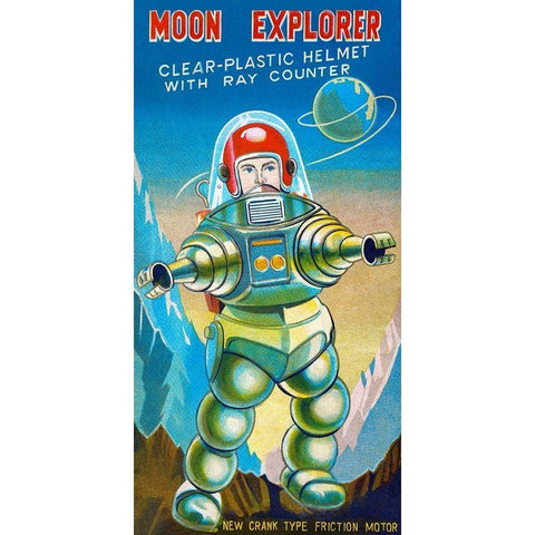 Moon Explorer White Modern Wood Framed Art Print by Retrobot