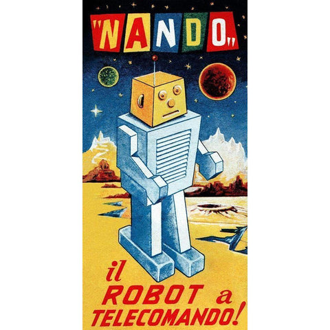 Nando - Il Robot a Telecomando White Modern Wood Framed Art Print by Retrobot