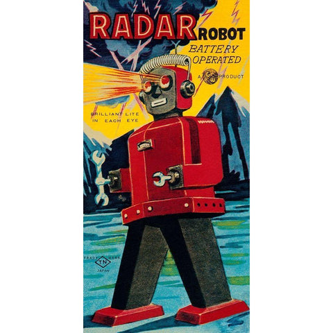 Radar Robot White Modern Wood Framed Art Print by Retrobot