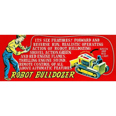 Robot Bulldozer - Six Features Black Modern Wood Framed Art Print with Double Matting by Retrobot