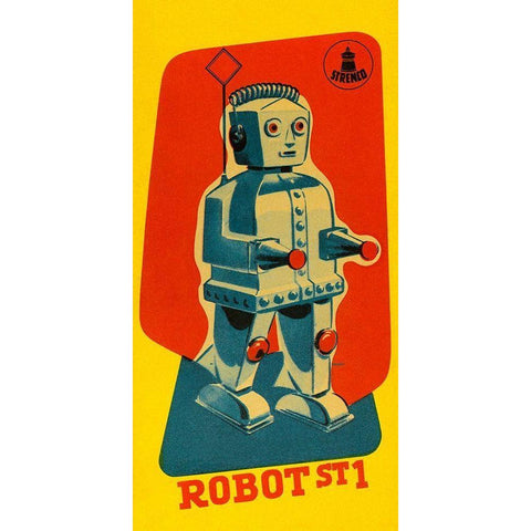 Robot ST1 Black Modern Wood Framed Art Print with Double Matting by Retrobot