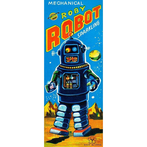 Roby Robot Gold Ornate Wood Framed Art Print with Double Matting by Retrobot