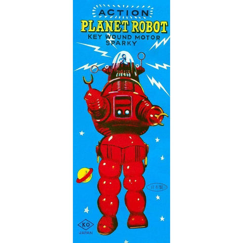 Action Planet Robot Black Modern Wood Framed Art Print with Double Matting by Retrobot