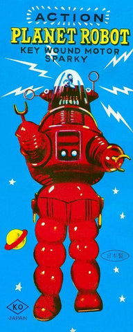 Action Planet Robot Black Ornate Wood Framed Art Print with Double Matting by Retrobot