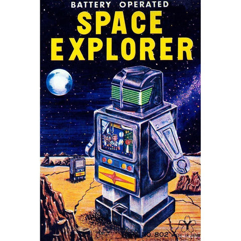 Space Explorer White Modern Wood Framed Art Print by Retrobot