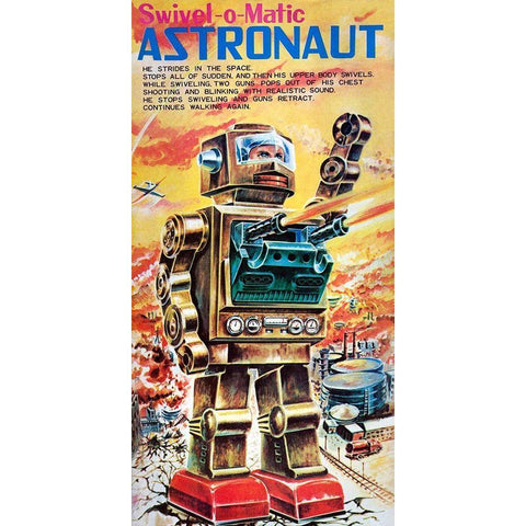 Swivel-o-Matic Astronaut Black Modern Wood Framed Art Print with Double Matting by Retrobot