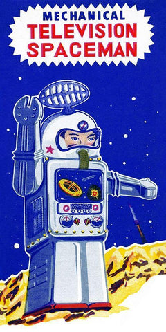 Mechanical Television Spaceman White Modern Wood Framed Art Print with Double Matting by Retrobot