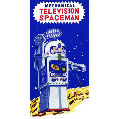 Mechanical Television Spaceman Black Modern Wood Framed Art Print with Double Matting by Retrobot