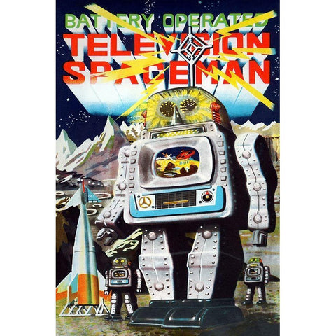 Battery Operated Television Spaceman Gold Ornate Wood Framed Art Print with Double Matting by Retrobot