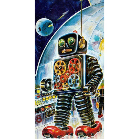 Gear Robot White Modern Wood Framed Art Print by Retrobot